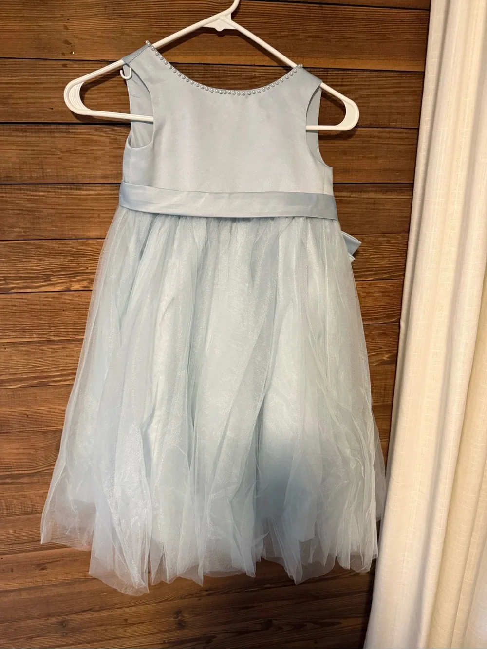 Azazie Light Blue Tulle Flower Girl Dress with Back Bow Accent